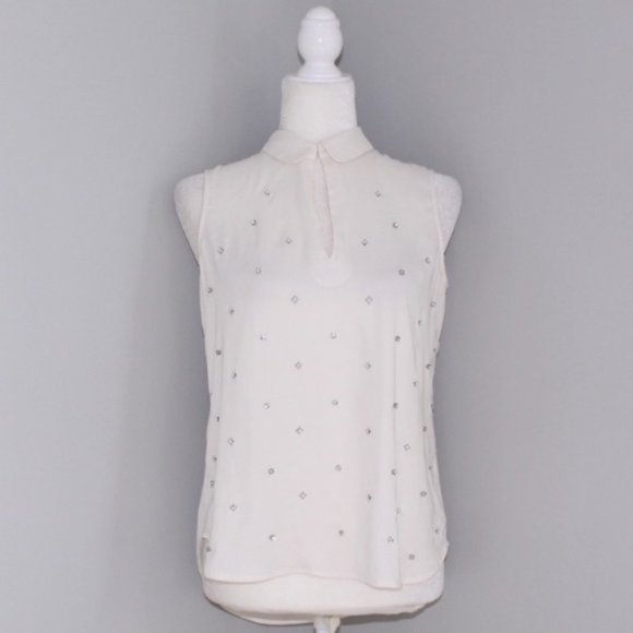 Ann Taylor Tops - Ann Taylor Chiffon Beaded Collar Tank Top Cream S